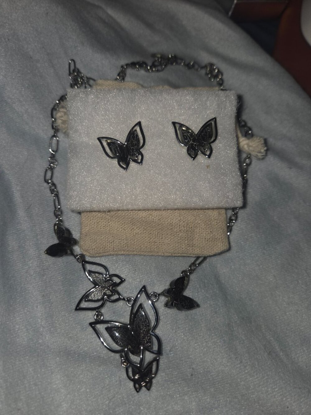 Butterfly Fairy black enamel 17" Chain with 3" extender and matching earrings